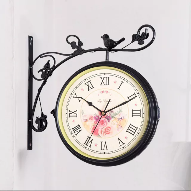 Station Clock Retro Vintage Style Clock Ornament Weatherproof Garden Clock for