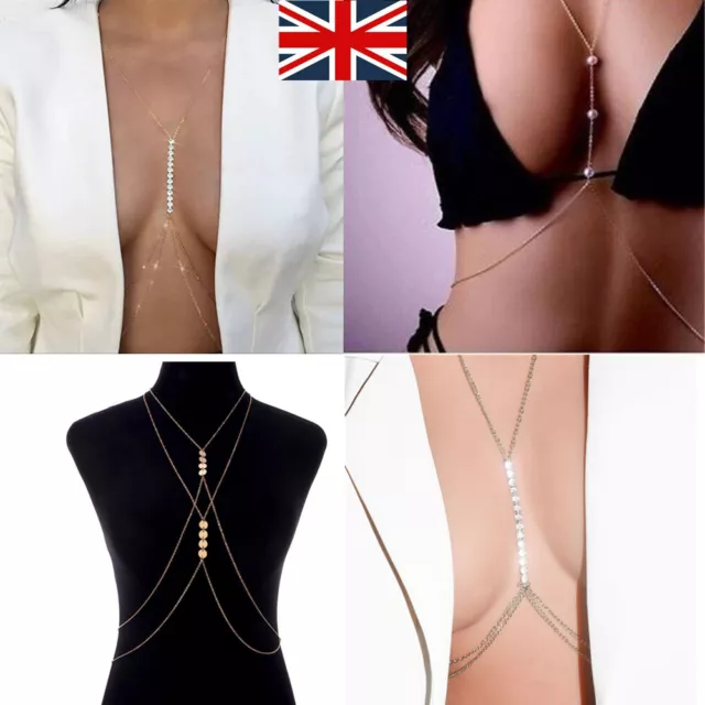 Fashion Women Shiny Crystal Rhinestone Bra Chest Body Chain Bikini