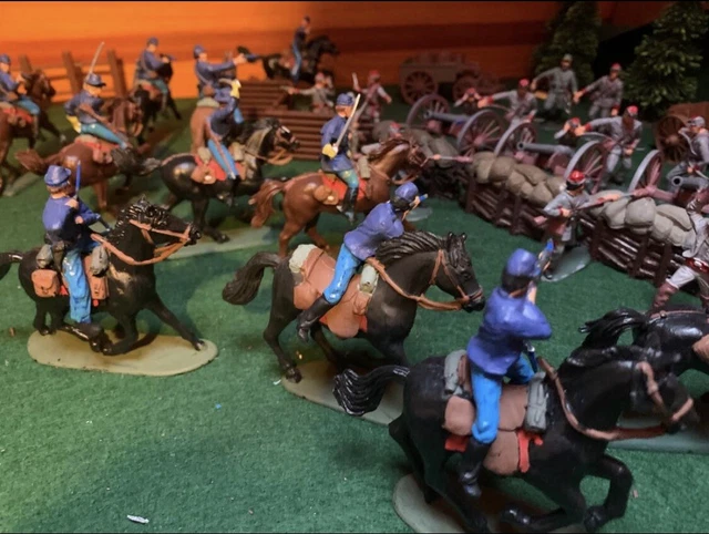 American Civil War Soldiers x 33 (11 Cavalry) + 4 Artillery Pieces 1:32 Painted