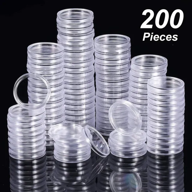 200X 25mm Plastic Coin Display Case Capsules Holder Storage Container Box Clear