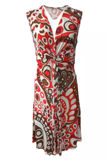 Shift Dress Abstract Sleeveless Self-Tie Plunge-V Printed Midi Size S/M -DR883