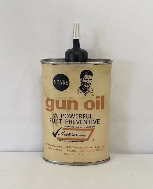 VTG SEARS TED Williams Head Gun Oil Paper Label Oval Advertising Oiler