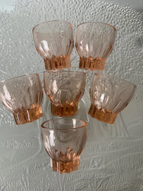 VINTAGE made in FRANCE apricot pink SHOT LIQUEUR GLASSES x 6