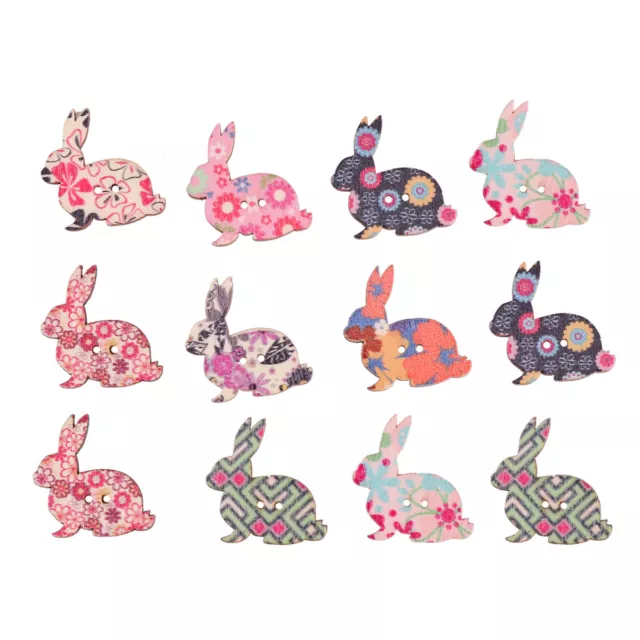 50 Pcs Wooden Bunny Buttons Crochet Kits DIY Easter Crafts Child
