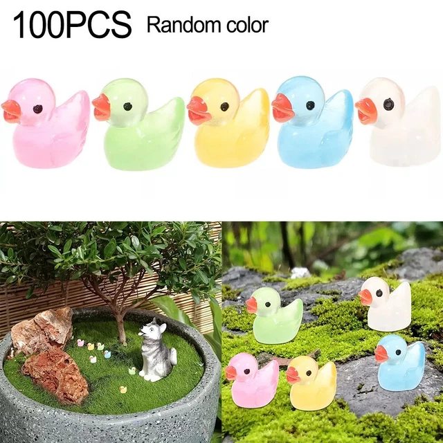 ATSGJLZN Mini Canard, 100 Pièces Mini Figurine Lumineux en Résine Mini Canards pour Décoration de Jardin Miniature DIY, Jeu de Canard de Chasse(10 Couleurs