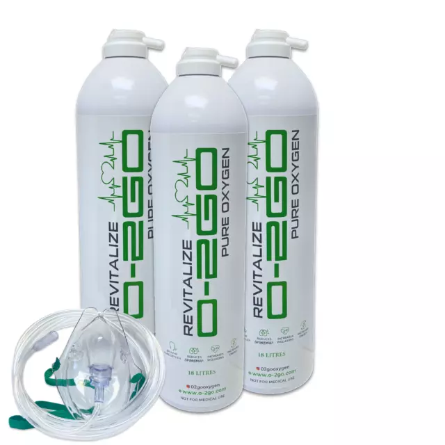 O2GO 3 X 18L Oxygen Can with Mask and Tube - 99.5% Pure Oxygen