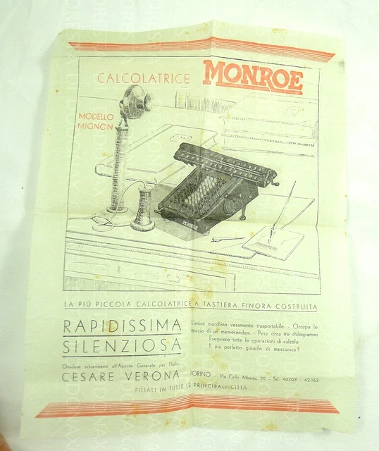 vecchia brochure PUBBLICITà CALCOLATRICE TASTIERA VINTAGE MONROE