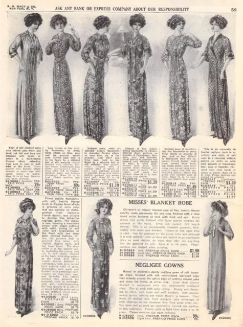 Vintage Paper Ad Macy's  Maid's House Dresses Negligee Gowns Robes 1910s 1911