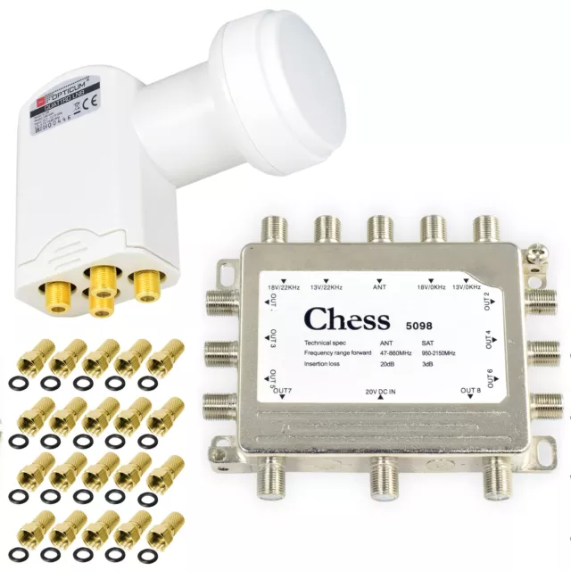 Chess Multischalter 5/8 +Opticum Quattro LNB Sat Multiswitch UHD HD 8 Teilnehmer