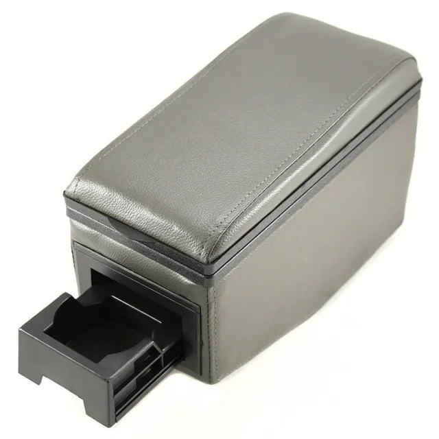 Universal Car Armrest Arm Rest Centre Console Storage Box Grey Leather