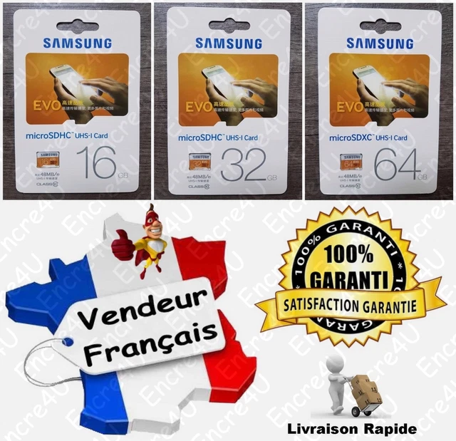 Carte Mémoire HD SAMSUNG 48 MB/s Micro SDHC SDXC : 16 32 64 GO GB GIGA Classe 10