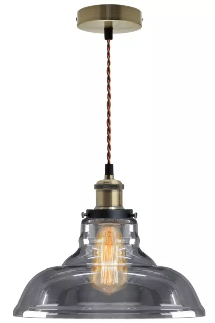 Vintage Smoked Glass Shade Chandelier Pendant Ceiling Home Pub Diner Light M0091