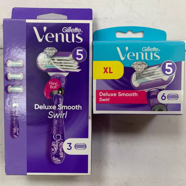 Navaja de afeitar y cuchillas flexibles de remolino suave Gillette Venus de lujo 6 piezas (un total de 9 cuchillas)