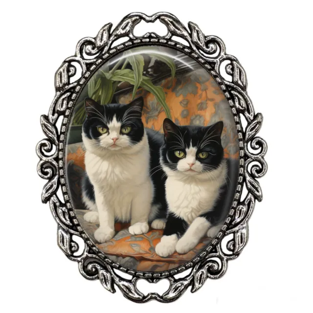 Exotic Shorthair Twin Tuxedo Cats Black White Tuxie Moms Gift Sweater Brooch Pin