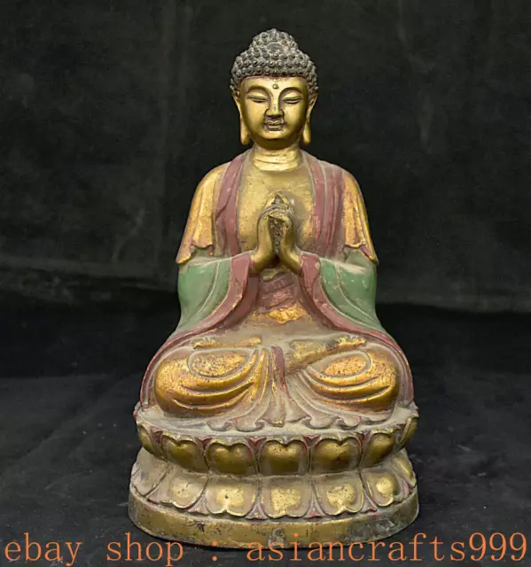 9,2" Alter Tibet Buddhismus Kupfer Shakyamuni Amitabha Buddha Lotus Statue