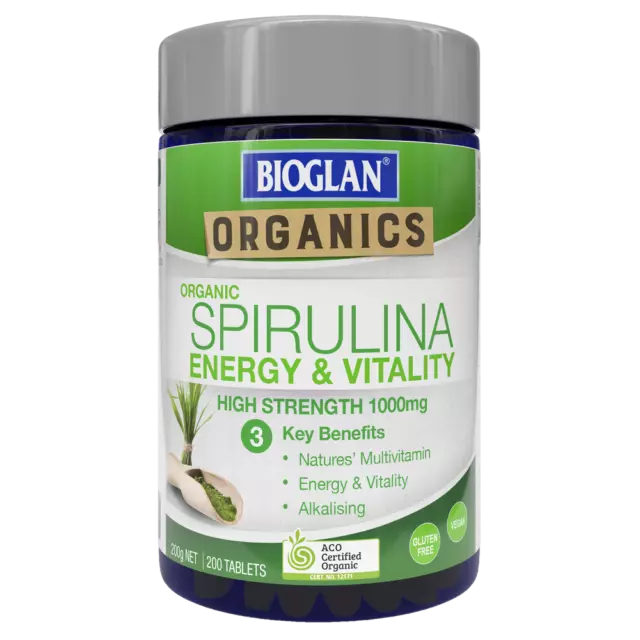 Bioglan Organic Spirulina 200 Tablets High Strength 1000mg for Energy & Vitality