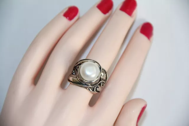 Zuman Sterling Silver Pearl Ring. Size 7 ½- RARE Large Genuine Cultured Pearl