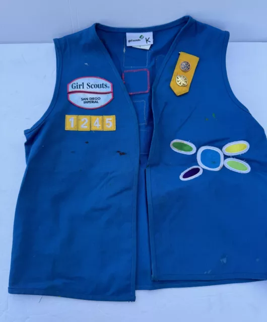 Girl Scouts San Diego Imperial Blue Daisy Uniform Vest with Pins and Patches