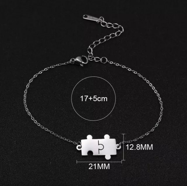 Silver Stainless Steel Minimal Puzzle Piece Chain Bracelet Women Girls Cute Kids 2