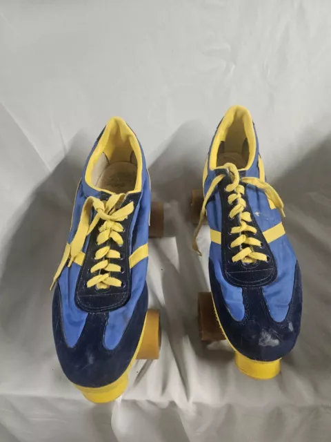 Vintage Marco Polo Metal Roller Skates Mens 11  Blue & Yellow Shoe