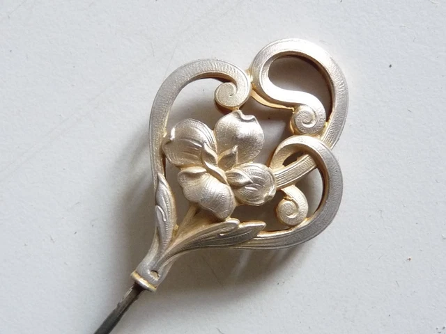 Épingle à Chapeau Art Nouveau – Argent Massif, Motif Lune Croissant