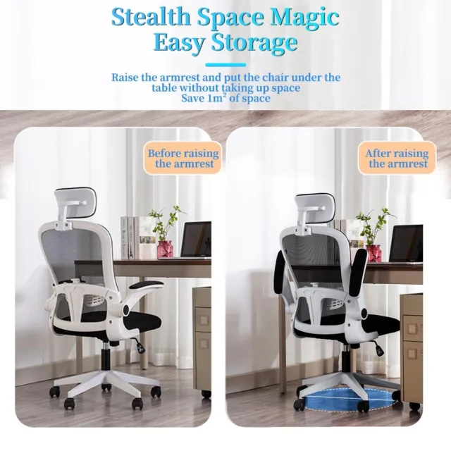 Ergonomic Office Chair Net Computer Desk Chair Rotatable Flip-up Adjustable UK