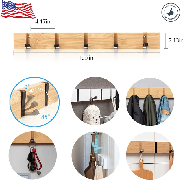 Wooden Wall Mounted Folding Rack, Modern Wall Floating Coat Hook Rack 5 Hooks US