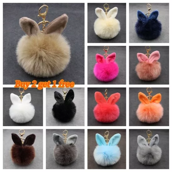 Soft Fluffy Faux Fur Rabbit Pompom Keyring Bag Charm Keychain Pom Pom Key Ring~