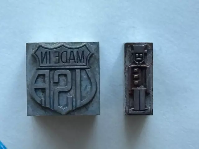 Lot Of 2 Vtg.solid Metal Letterpress Printing Blocks  "Made In Usa"/Man With Hat