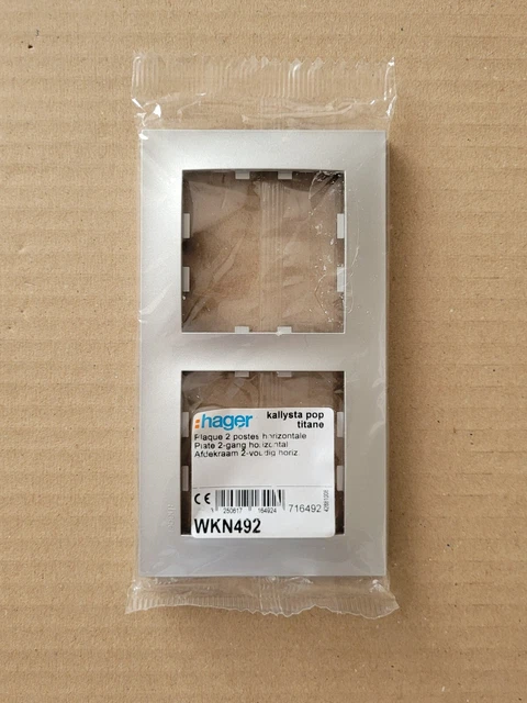HAGER WKN492 - 1 Plaque 2 postes Kallysta Pop Horizontale entraxe 71mm TITANE