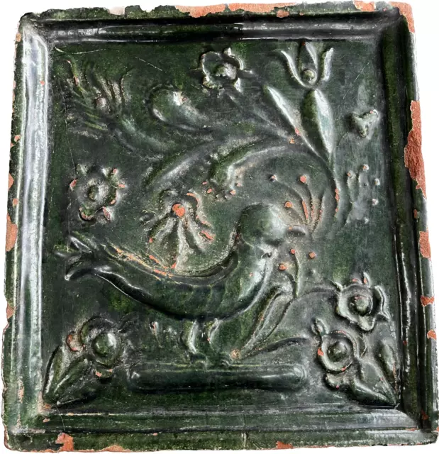 Antike Ofenkachel Vogel Keramik Irdenware bleiglasiert 18. / 19. Jahrhundert