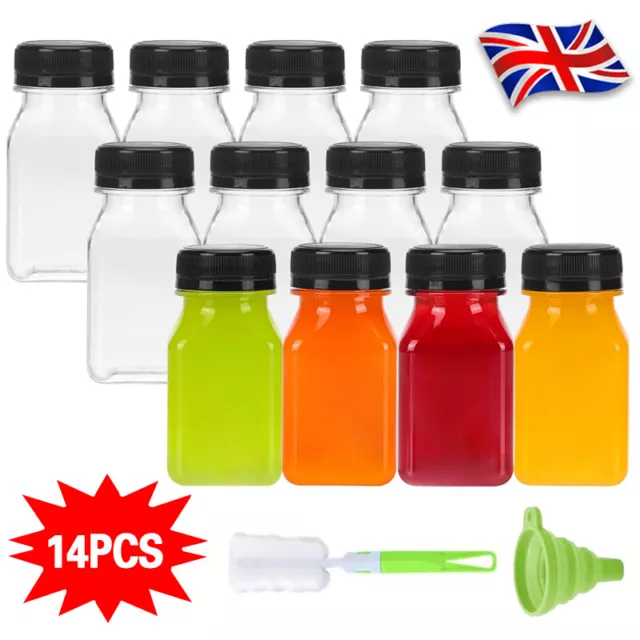 14pcs 4oz Clear Plastic Juice Bottles with Caps Mini Shot Containers Milk~