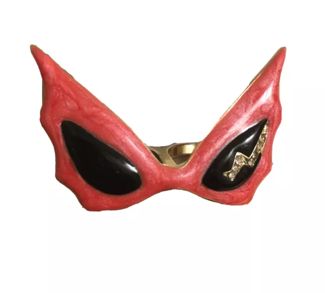 Betsy Johnson Ring Pink and Black Glasses Masquerade Mask Crystal Gemstones Sz 7