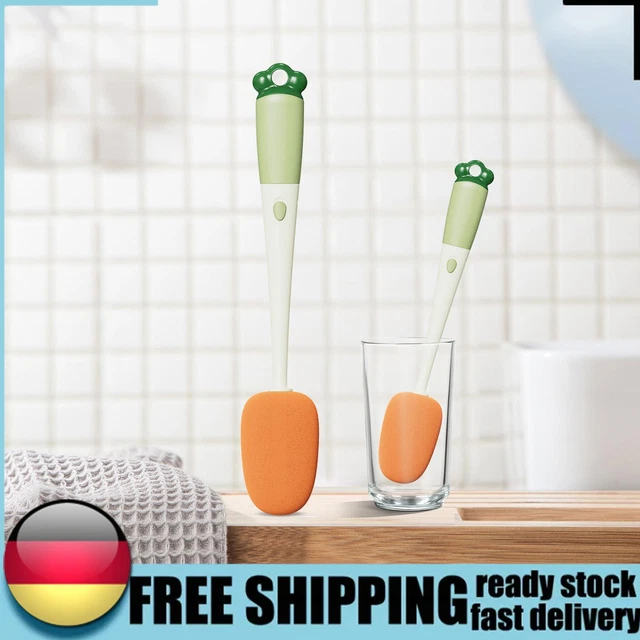 3-in-1 Long-handle Sponge Cup Brush Carrot-shaped Bottles Cleaning Brushes (E) D