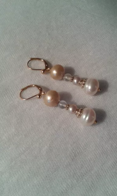 Gold, Champagne, Pink Pearl Drop Earrings in Gold Vermeil 3