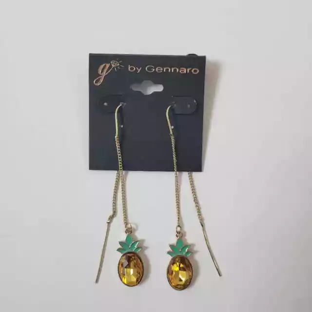 G By Gennaro Gold Tone Long Dainty Dangle Cyrstal Pineapple Threader Earrings