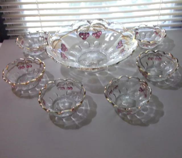 EAPG  1907 Northwood Cherry and Thumbprint/Cherry & Cable Large & 6 Small Bowls 3
