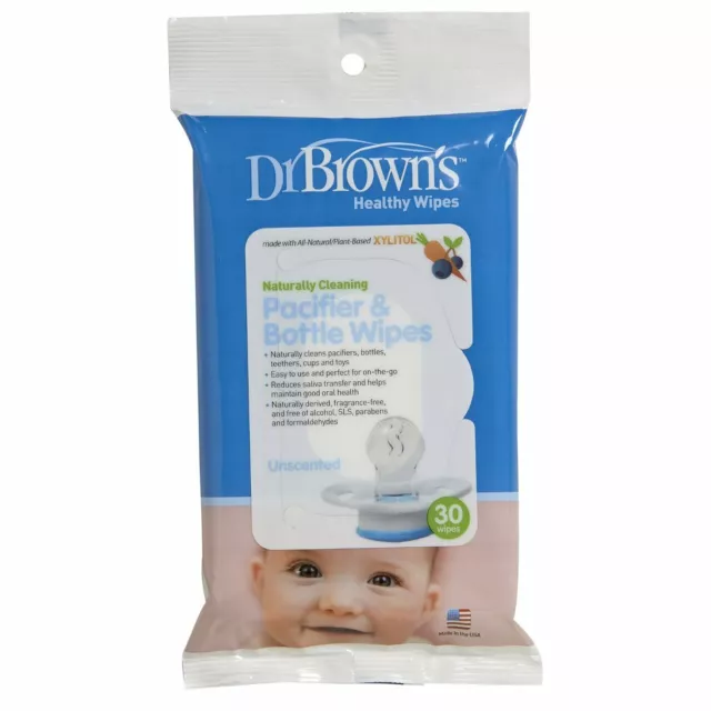 Dr Brown's Pacifier & Bottle Wipes 30-Pack Baby Toddler Natural Hygienic Cleaner
