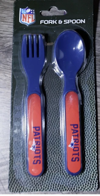 Licensed New England Patriots Football Kids Fork Spoon Set, Plastic BPS Free New