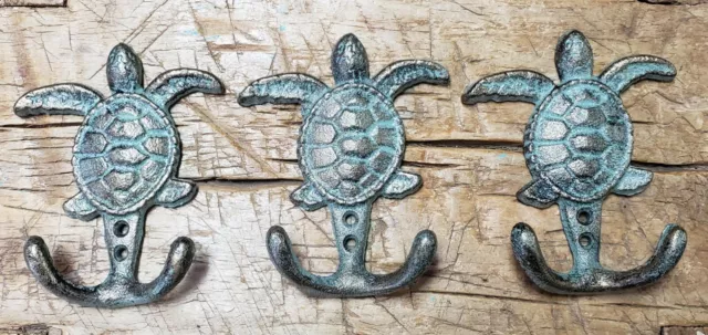 Cast Iron SEA TURTLE Towel Hanger Coat Hat Hooks Key Rack Hook Ocean Beach Sand 2