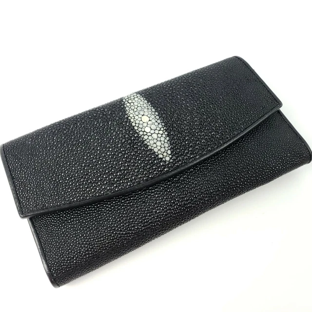 Nina Raye Genuine Stingray Skin Wallet Pebbled Clutch Black Leather Interior