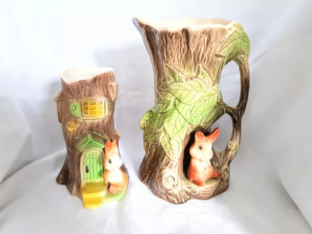 Vintage Withernsea Eastgate Pottery Fauna Bundle (1960s kitsch) 1 x Vase & 1 Jug