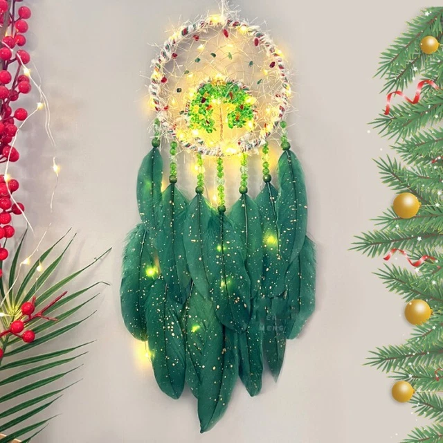 Christmas Creative Wind Chime Feather Dreamcatcher Charm Crystal Stone Hanging
