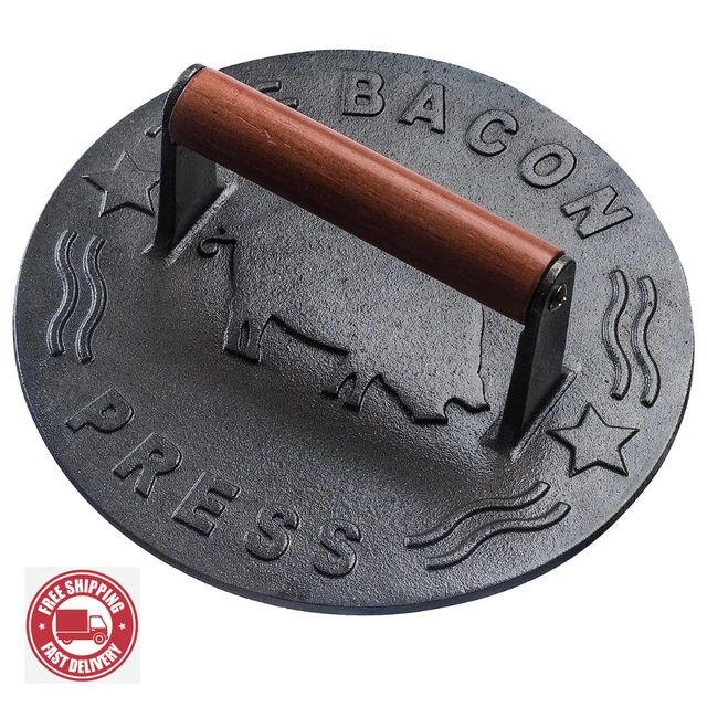 Cast Iron Grill Press Bacon non-stick Heavy Duty with Wood Handle 8.75 Inch
