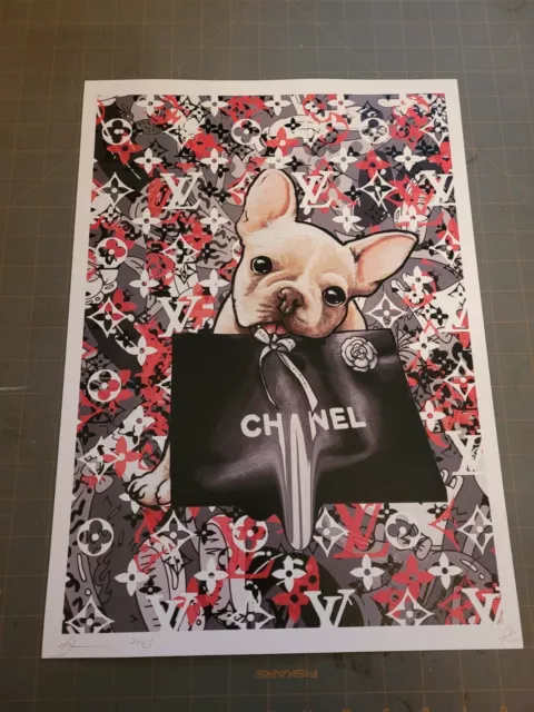 Death NYC  19x13 Signed Graffiti Pop Artist Rare. Chanel Bag French Bulldog. LV.