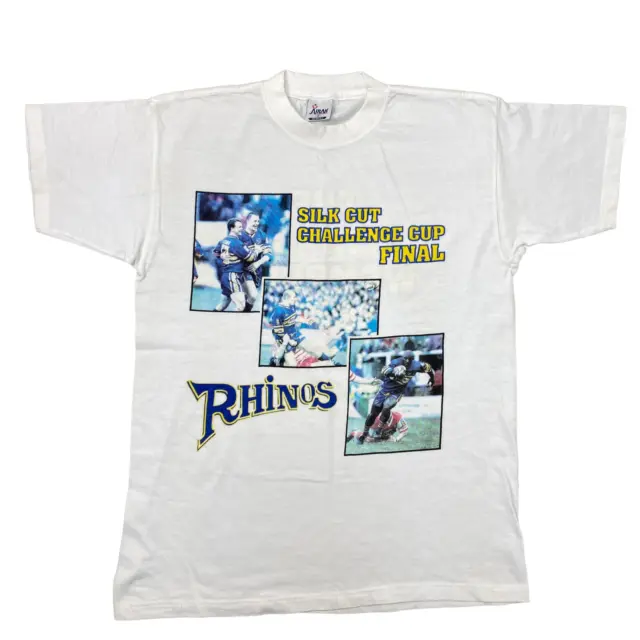 Leeds Rhinos T-Shirt Silk Cut Challenge Cup Final 1999 White Mens Small