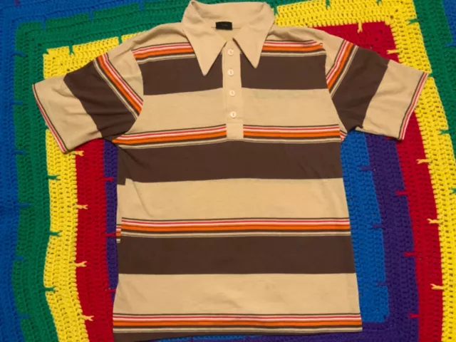 VINTAGE 70s JC PENNEY POLO SHIRT STRIPED SURF BEACH MED