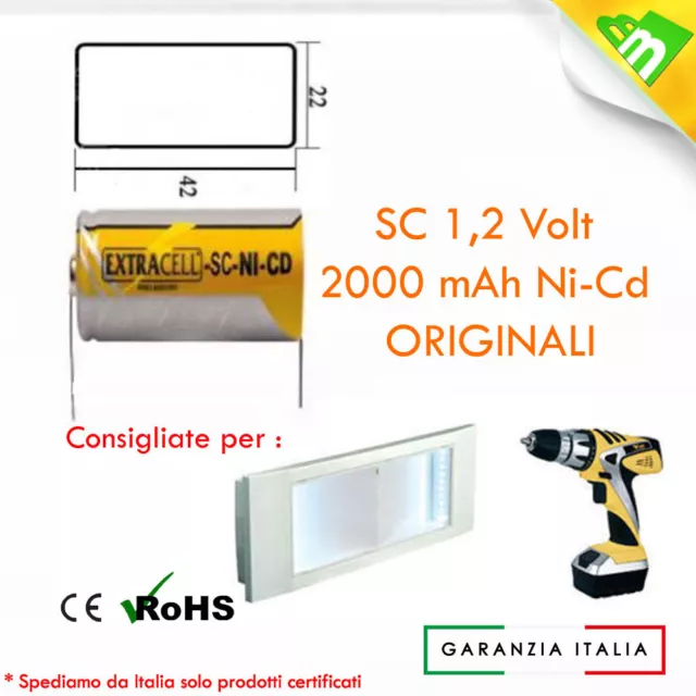 15 PEZZI BATTERIA RICARICABILE NI-CD SC 1,2V 2000mAh 22x42mm A SALDARE 30/307