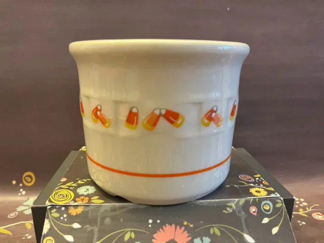 Longaberger Pottery Heirloom Candy Corn Ivory 1 Pt Crock Bowl Dish EUC Halloween