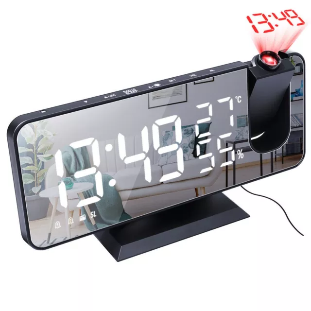 DC 5V Digital Dual Alarm Clock with Projection FM Radio 7.5" Screen LED Display